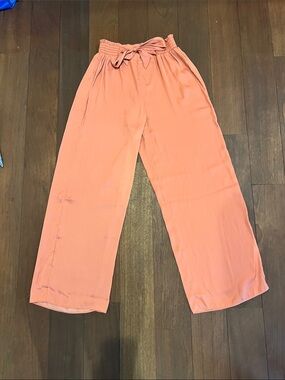 Wide Leg Tie Waist Pants in Coral